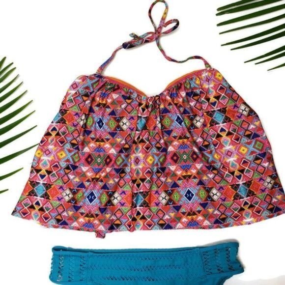 Eco peace by aqua green NWT sweetheart bikini tankini geometric top size medium - Picture 5 of 6